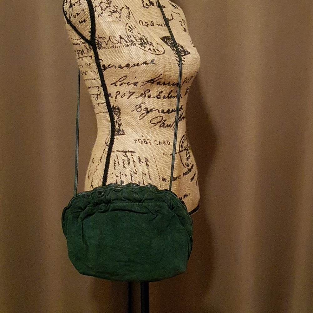Dark green Suede Clutch purse with strap